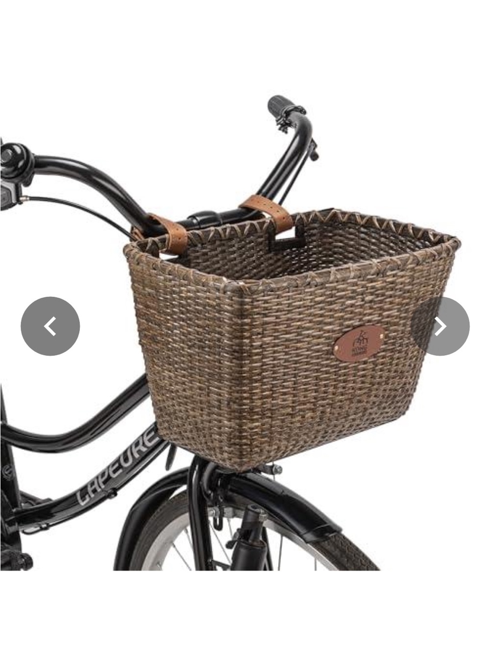 Handmade Brown Rattan Woven Leather Bike Basket with Leather Straps